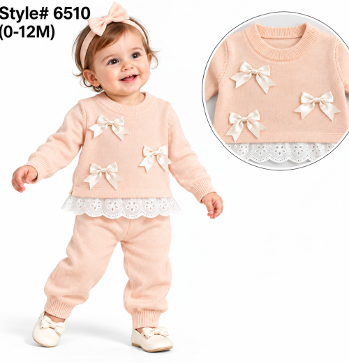 Baby Girls 2pc Lace & Bows Knitted Set (0-12m)