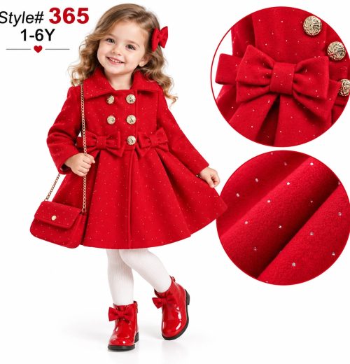 Girls Diamante Double Bow Coat with Purse (1-6y)