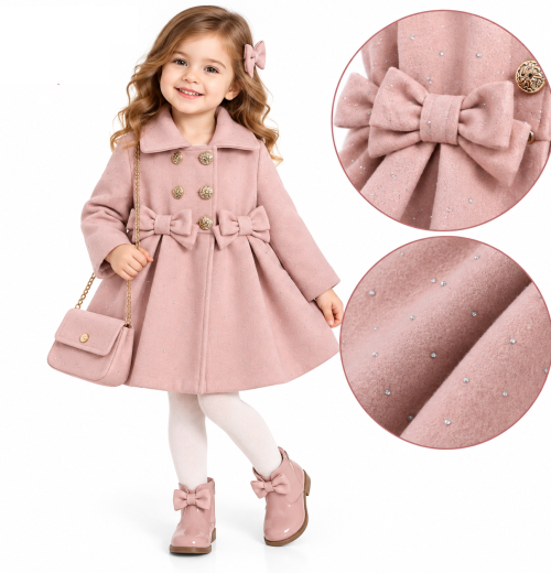 Girls 2pc Diamante Double Bow Coat & Purse Set (2-12y)