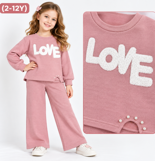 Girls 2pc LOVE Pearl Knitted Tracksuit (2-12y)