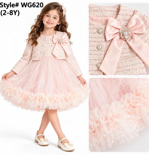 Girls 2pc Tweed Ruffle Party Dress & Shrug Set (2-8y)