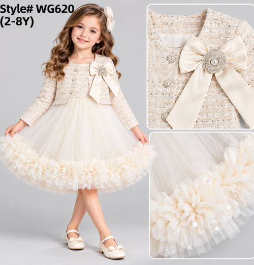 Girls 2pc Tweed Ruffle Party Dress & Shrug Set (2-8y)