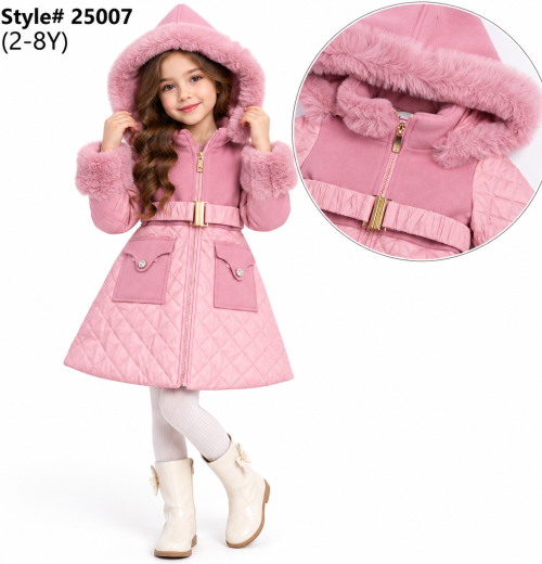 Girls Fur Trim Quilted Hooded Coat (2-8y)