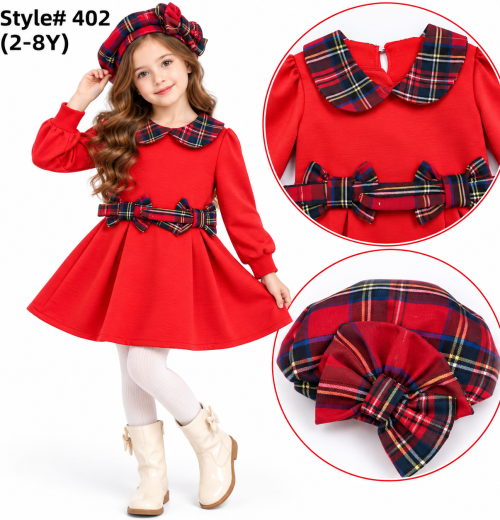 Girls 2pc Tartan Bow Dress & Hat Set (2-8y)