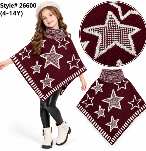Girls Knitted Star Poncho (4-14y)