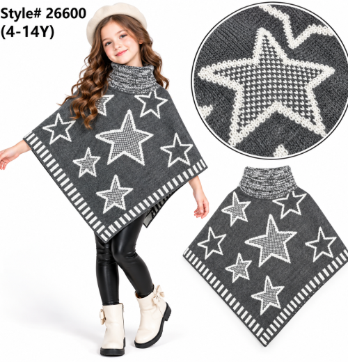 Girls Knitted Star Poncho (4-14y)