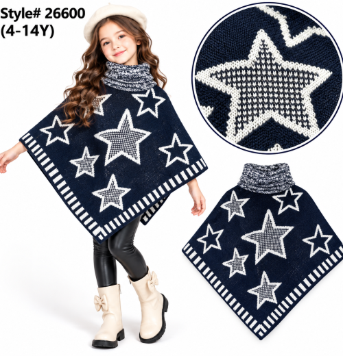 Girls Knitted Star Poncho (4-14y)