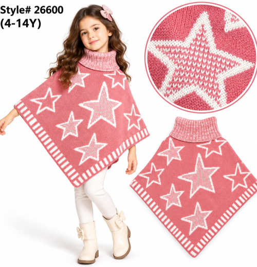 Girls Knitted Star Poncho (4-14y)