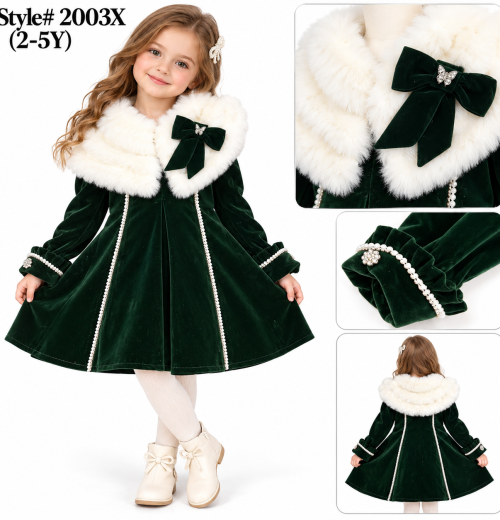 Girls 2pc Velvet Pearl Dress & Fur Cape Set (2-5y) (Copy)