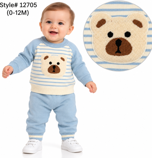 Baby Boys 2pc Teddy Knitted Top & Bottoms Set (0-12m)