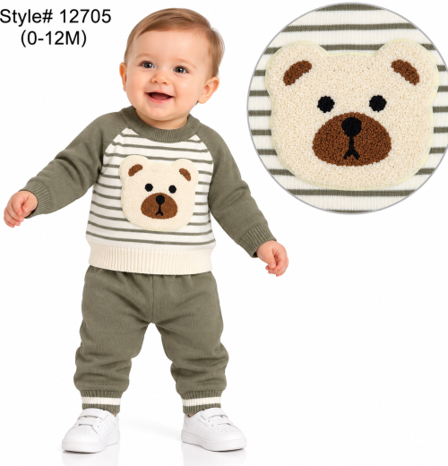Baby Boys 2pc Teddy Knitted Top & Bottoms Set (0-12m)
