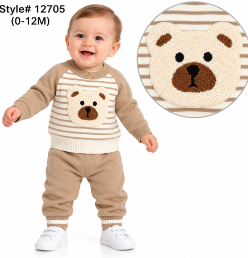 Baby Boys 2pc Teddy Knitted Top & Bottoms Set (0-12m)