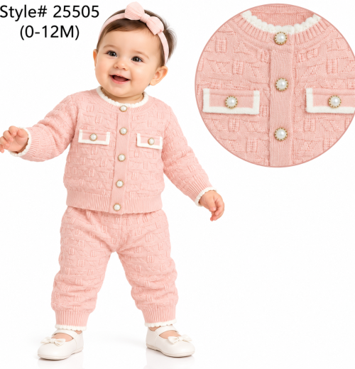 Baby Girls 2pc Knitted Cardigan & Bottoms Set (0-12m)
