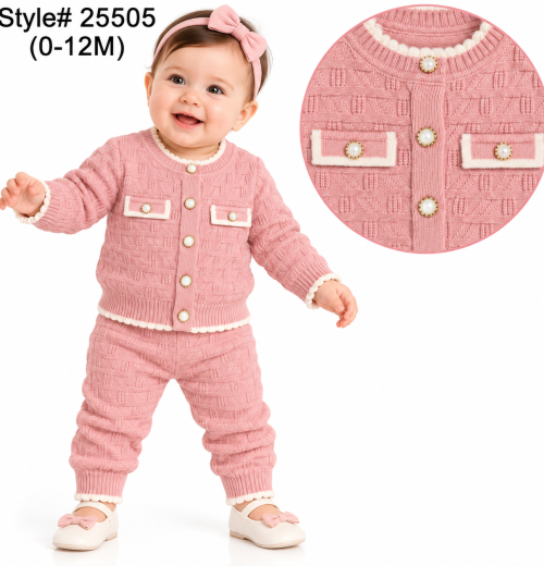 Baby Girls 2pc Knitted Cardigan & Bottoms Set (0-12m)