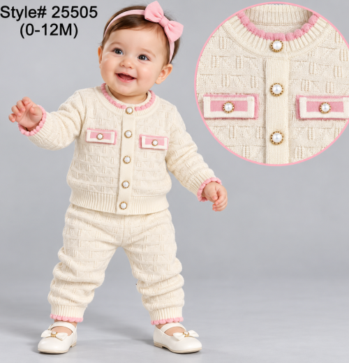 Baby Girls 2pc Knitted Cardigan & Bottoms Set (0-12m)