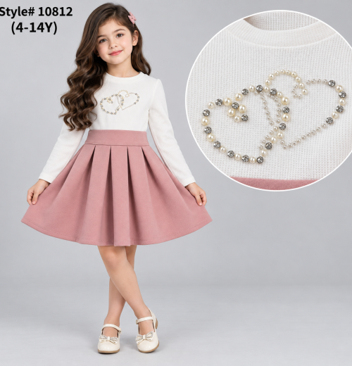 Girls Pearl Heart Pleated Dress (4-14y)