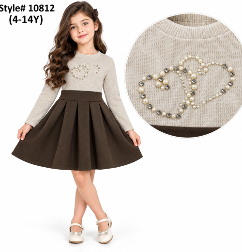 Girls Pearl Heart Pleated Dress (4-14y)