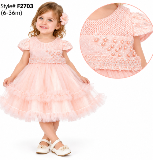 Baby Girls Pearl Ruffle Net Party Dress (6-36m)