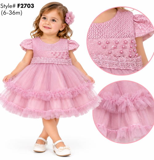 Baby Girls Pearl Ruffle Net Party Dress (6-36m)
