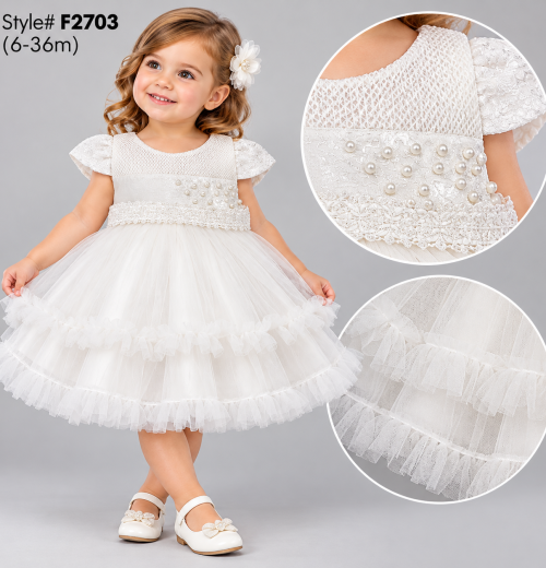 Baby Girls Pearl Ruffle Net Party Dress (6-36m)