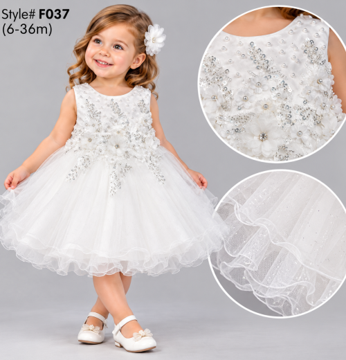 Baby Girls Floral Diamante Net Party Dress (6-36m)