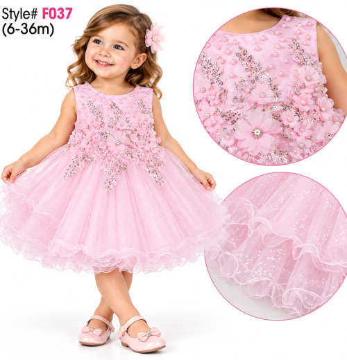 Baby Girls Floral Diamante Net Party Dress (6-36m)