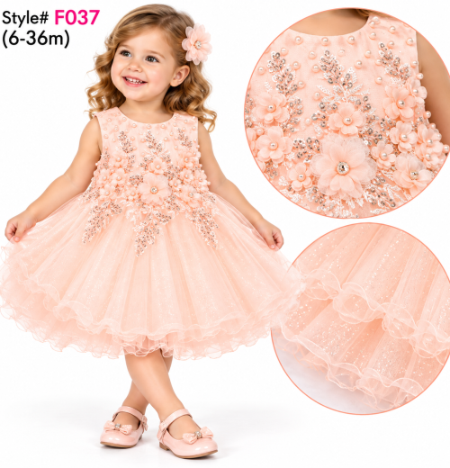 Baby Girls Floral Diamante Net Party Dress (6-36m)
