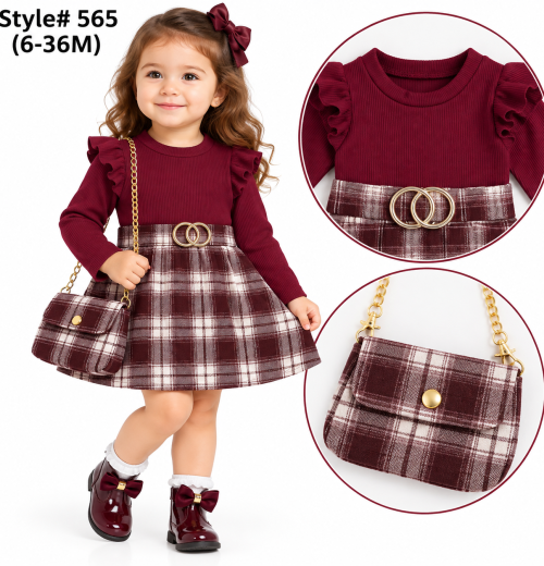 Baby Girls 2pc Check Ruffle Dress & Purse Set (6-36m)