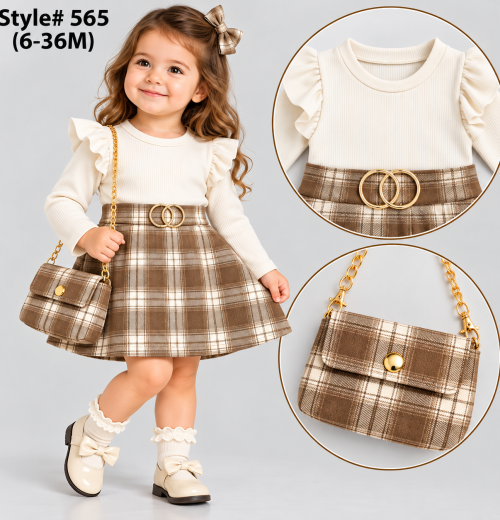 Baby Girls 2pc Check Ruffle Dress & Purse Set (6-36m)