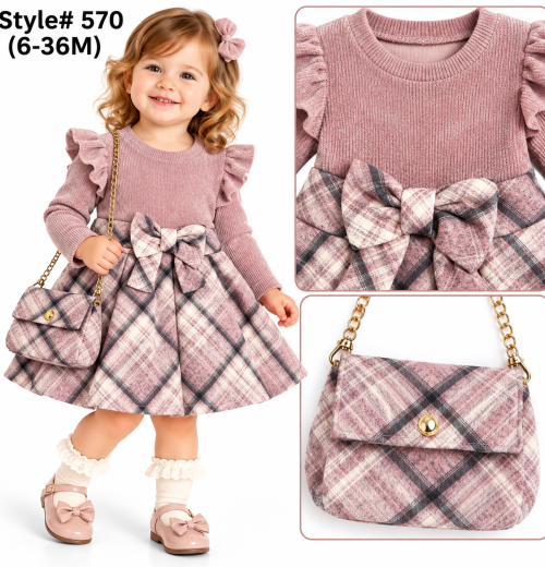 Baby Girls 2pc Check Bow Dress & Purse Set (6-36m)