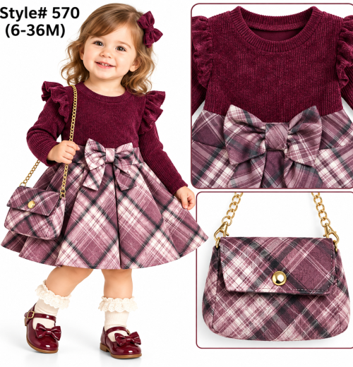 Baby Girls 2pc Check Bow Dress & Purse Set (6-36m)