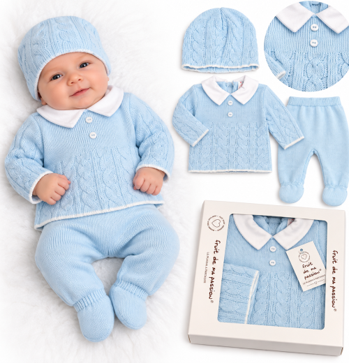 Baby Boys 3pc Cable Knitted Gift Set (NB)