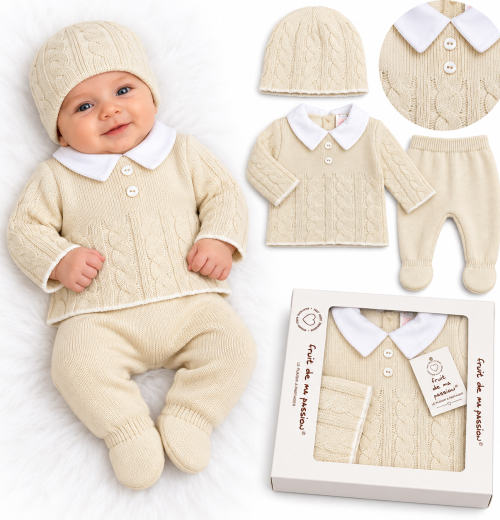 Baby Boys 3pc Cable Knitted Gift Set (NB)
