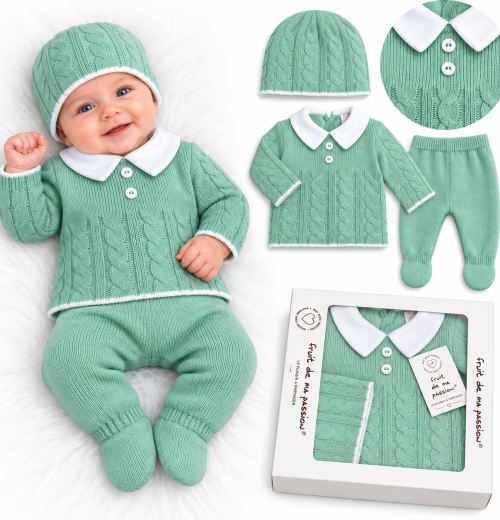 Baby Boys 3pc Cable Knitted Gift Set (NB)