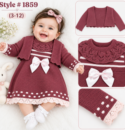 Baby Girls 2pc Knitted Bow Dress & Shrug Set (3-12m)