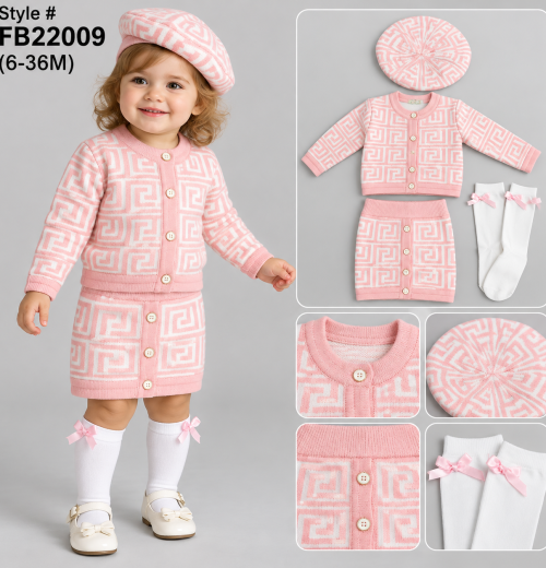Baby Girls 4pc Knitted Skirt Set with Socks & Hat (6-36m)