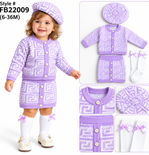 Baby Girls 4pc Knitted Skirt Set with Socks & Hat (6-36m)