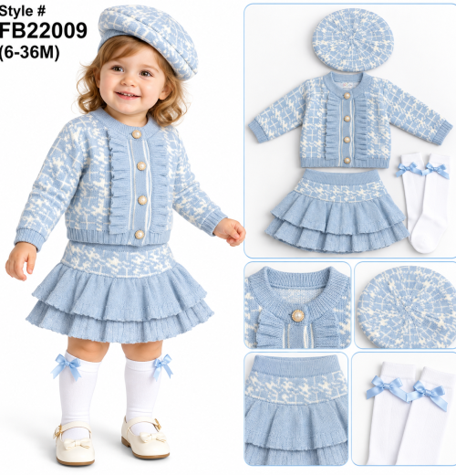 Baby Girls 4pc Knitted Layered Skirt Set with Socks & Hat (6-36m)