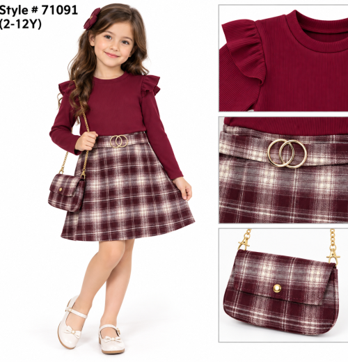 Girls 2pc Check Ruffle Dress with Purse (2-12y)