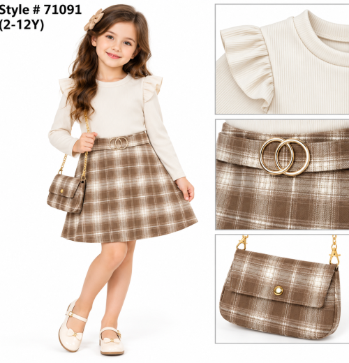 Girls 2pc Check Ruffle Dress with Purse (2-12y)