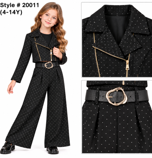 Girls 2pc Diamante Zip Jacket Set with Belt (4-14y)