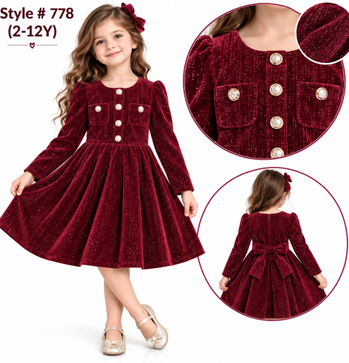 Girls Double Pocket Glitter Dress (2-12y)