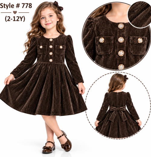 Girls Double Pocket Glitter Dress (2-12y)