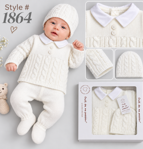 Baby Boys 3pc Cable Knitted Gift Set (NB)