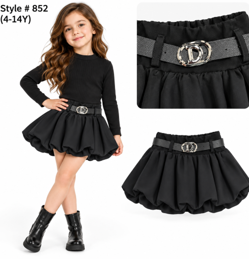 Girls Pleated Balloon Style Skirt with Belt (4-14y)