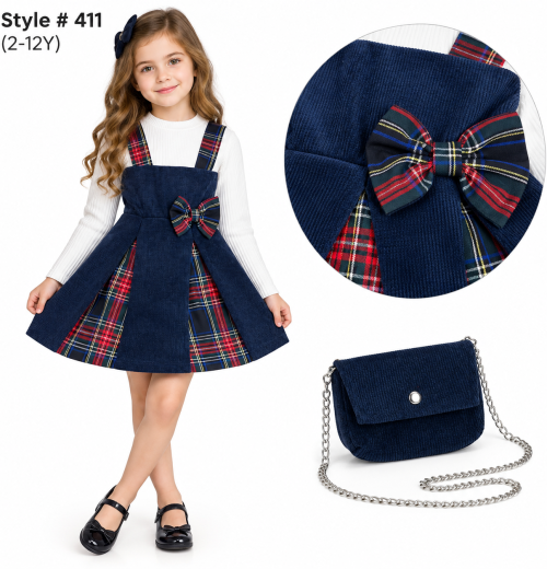 Girls 2pc Pleated Tartan Dress with Purse (2-12y)