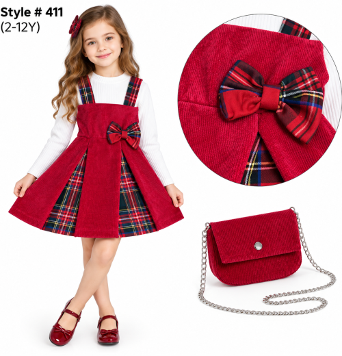 Girls 2pc Pleated Tartan Dress with Purse (2-12y)