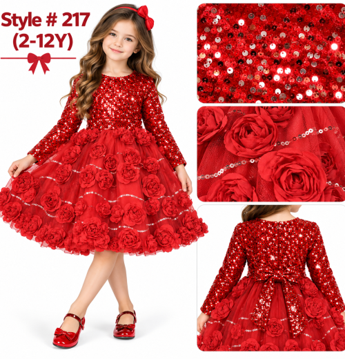 Girls Sequins Floral Party Dress (2-12y)
