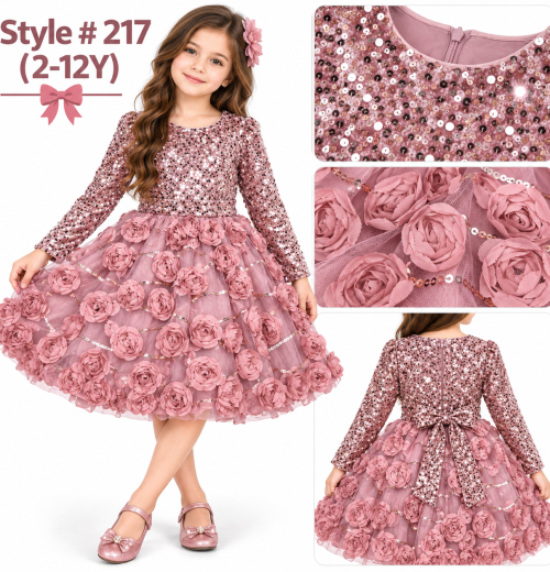 Girls Sequins Floral Party Dress (2-12y)