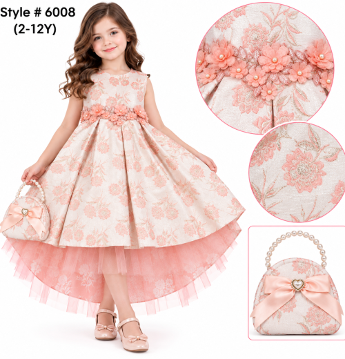 Girls 2pc Floral Jacquard Net Dress & Purse Set (2-12y)